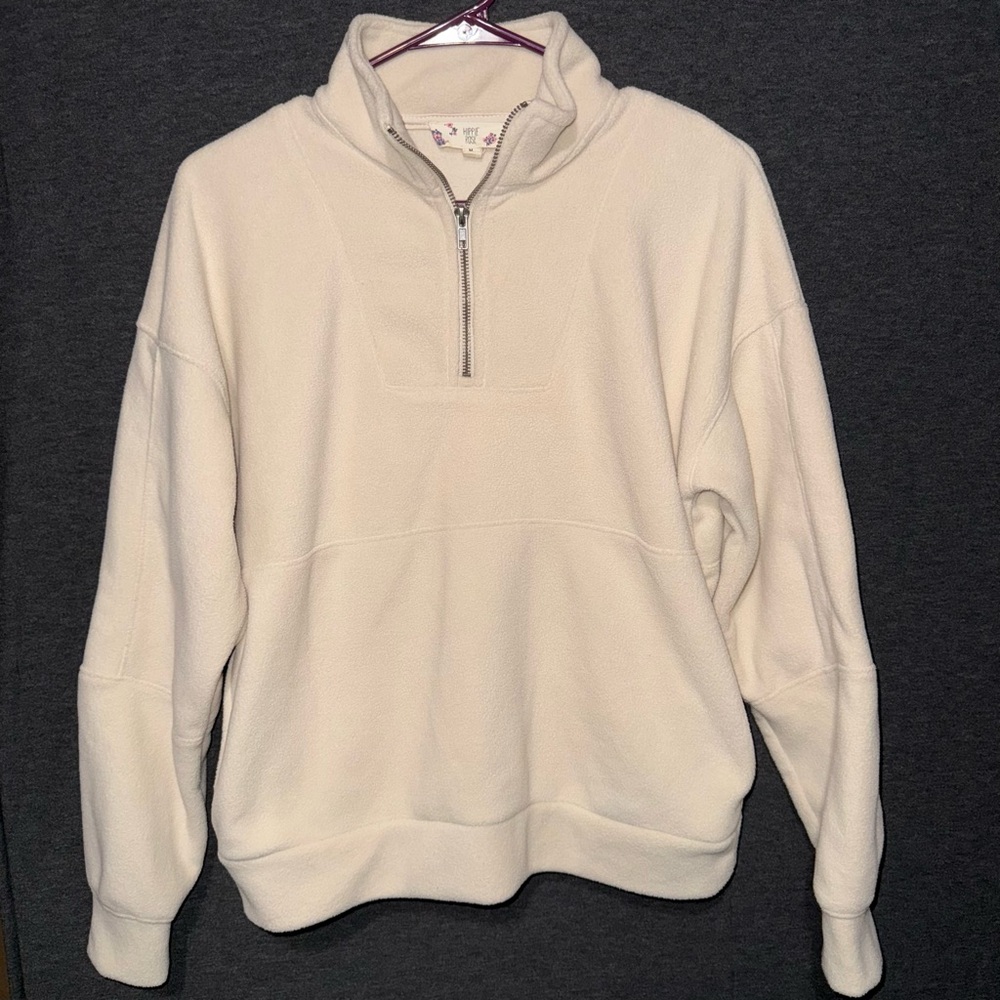 Hippie Rose Cream Fleece Quarter Zip Pullover Medium